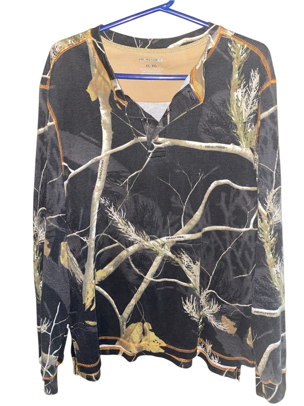 Realtree Camo Long Sleeve Henley Thermal Shirt Men's Size XL
